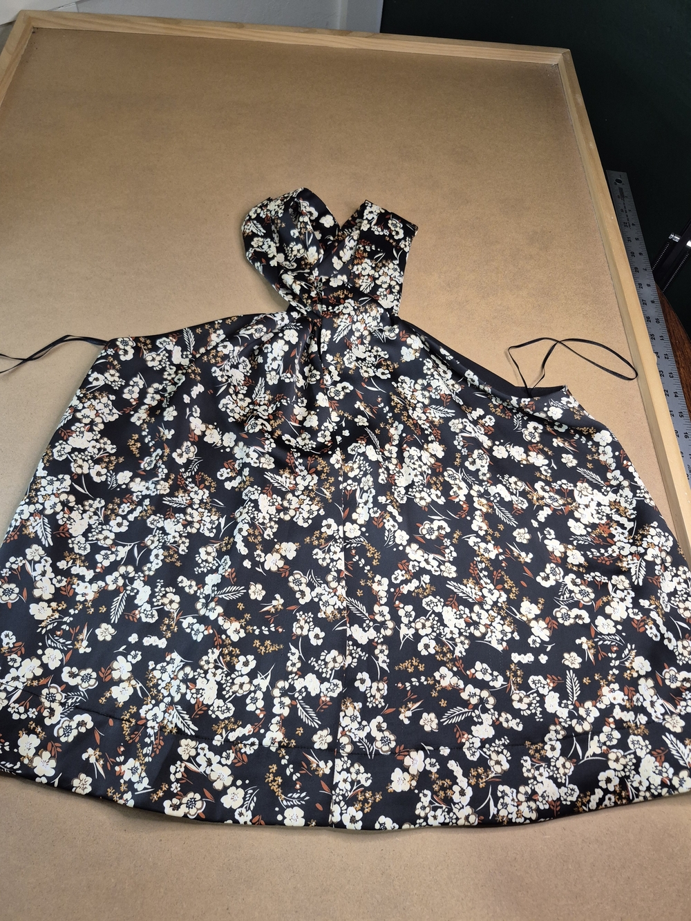 Black Floral Sleeveless Top with Cream and Brown Blossoms